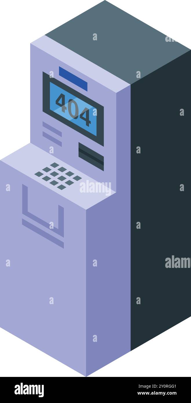 This isometric atm is showing a 404 error message Stock Vector