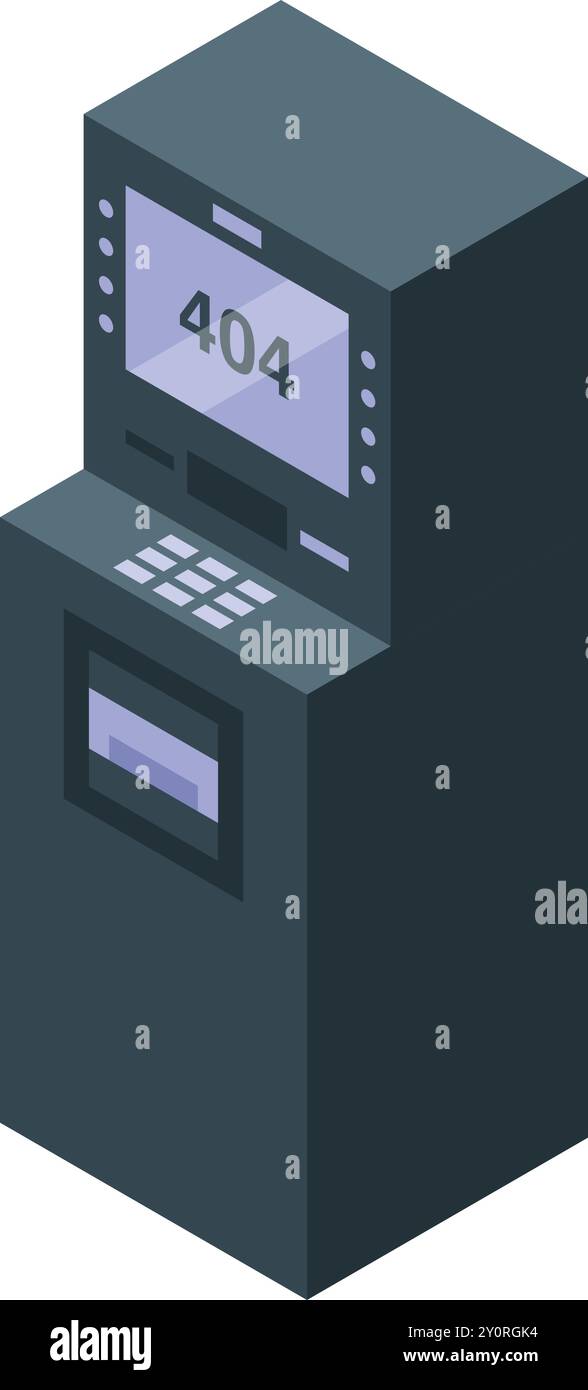 Isometric atm machine showing 404 error message on screen Stock Vector