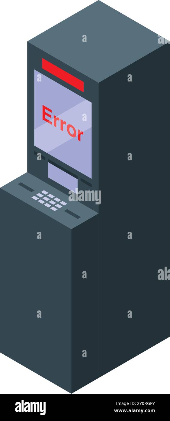 Atm machine showing error message on screen, isometric illustration Stock Vector
