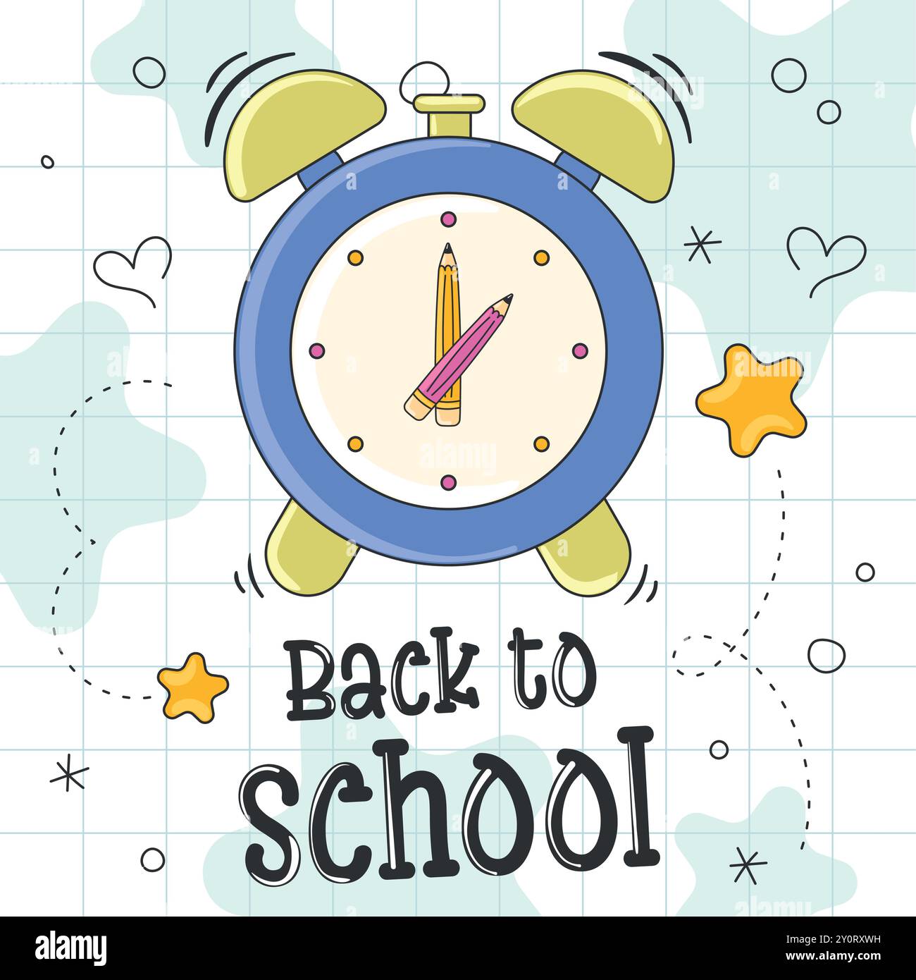 Alarm clock with back to school message on grid background Vector Stock ...