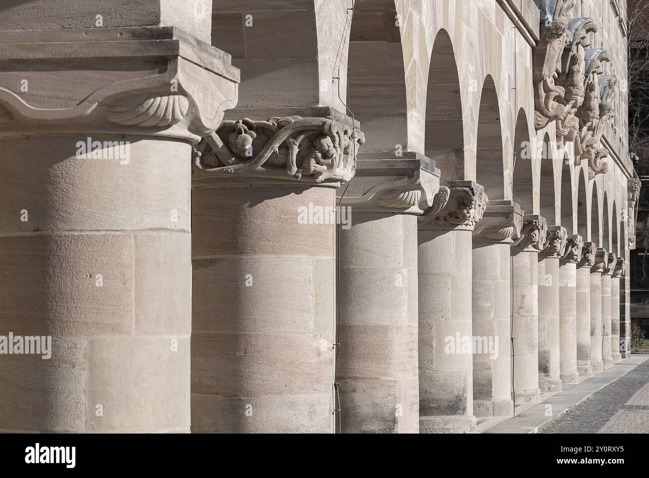 Neo Renaissance Column Round columns with decorated capitals of the arcade of the courthouse ...
