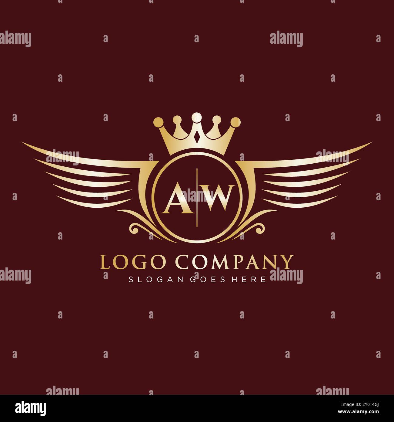 AW Letter Initial with Royal Wing Logo Stock Vector