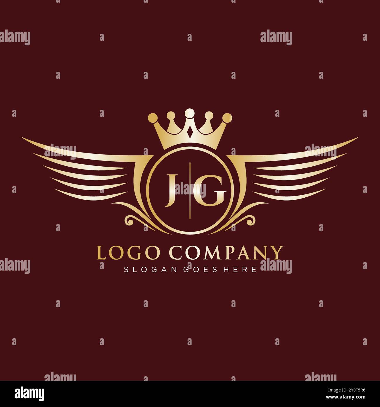JG Letter Initial with Royal Wing Logo Stock Vector
