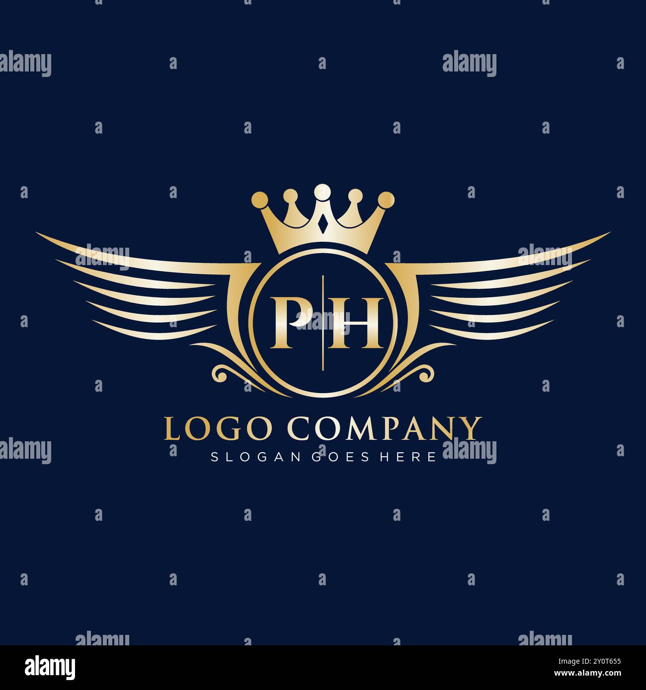 PH Letter Initial with Royal Wing Logo Stock Vector