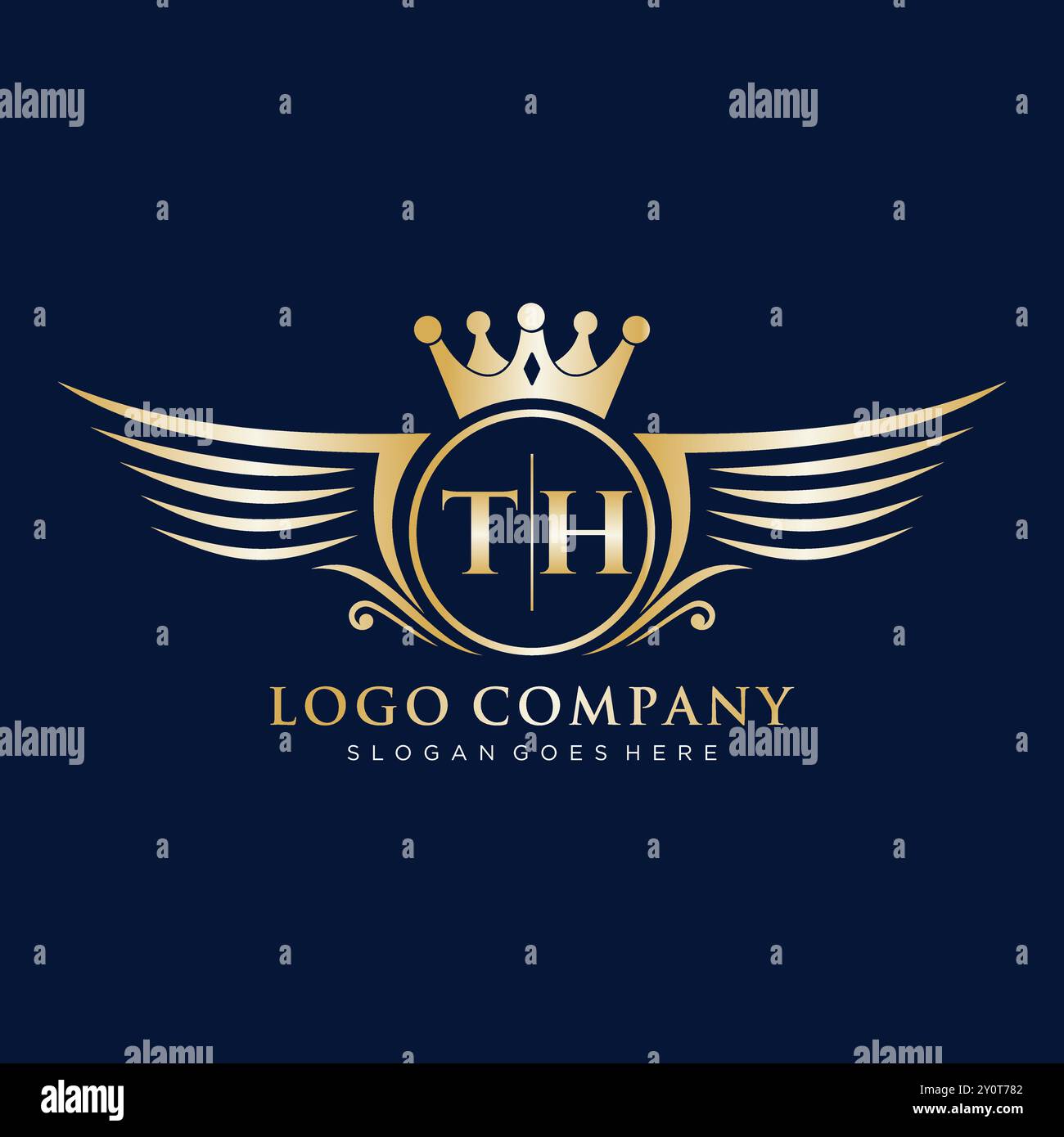 TH Letter Initial with Royal Wing Logo Stock Vector