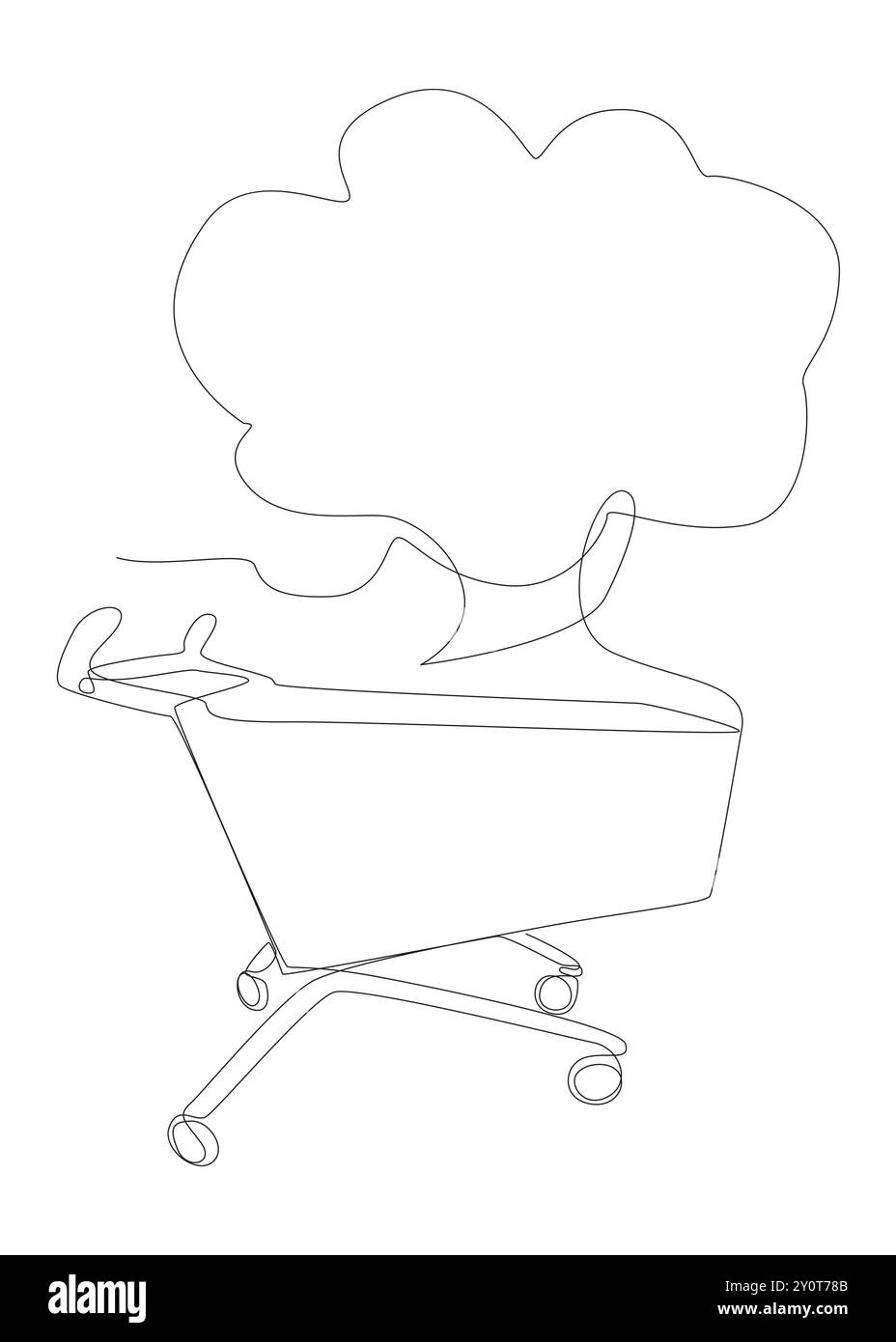 One continuous line of speech bubble with Shopping Cart. Thin Line Illustration vector concept. Contour Drawing Creative ideas. Stock Vector