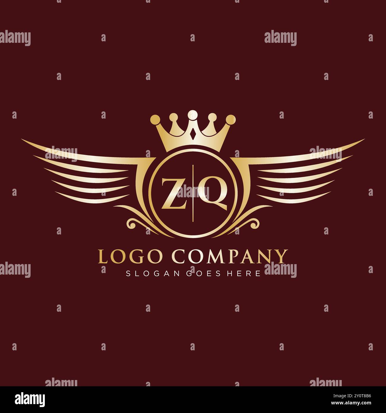 ZQ Letter Initial with Royal Wing Logo Stock Vector