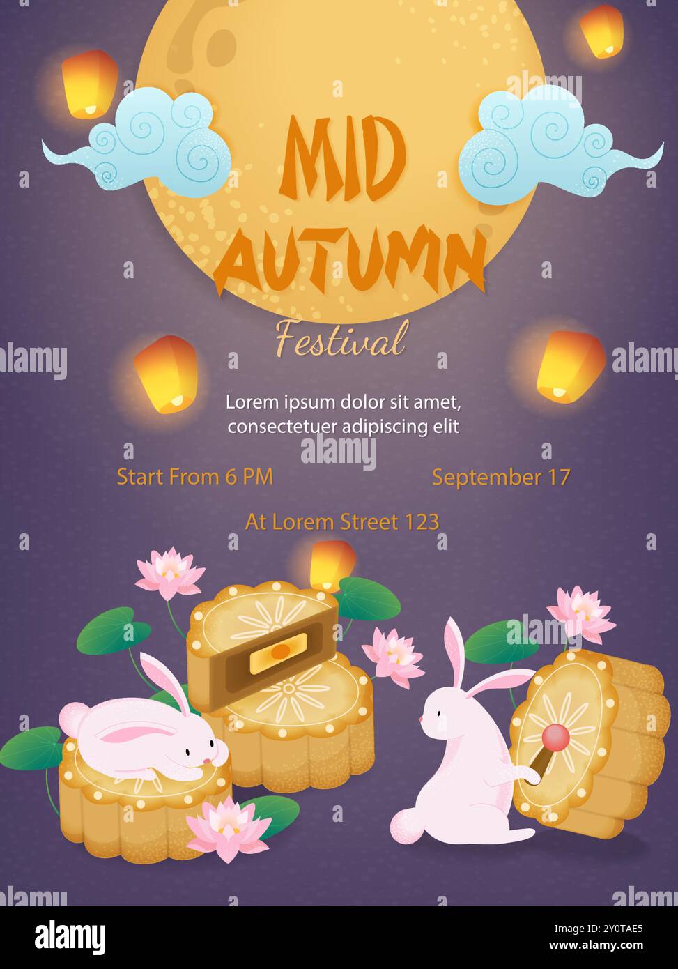 Mid Autumn Festival Poster with Rabbits and Mooncakes - Vector ...