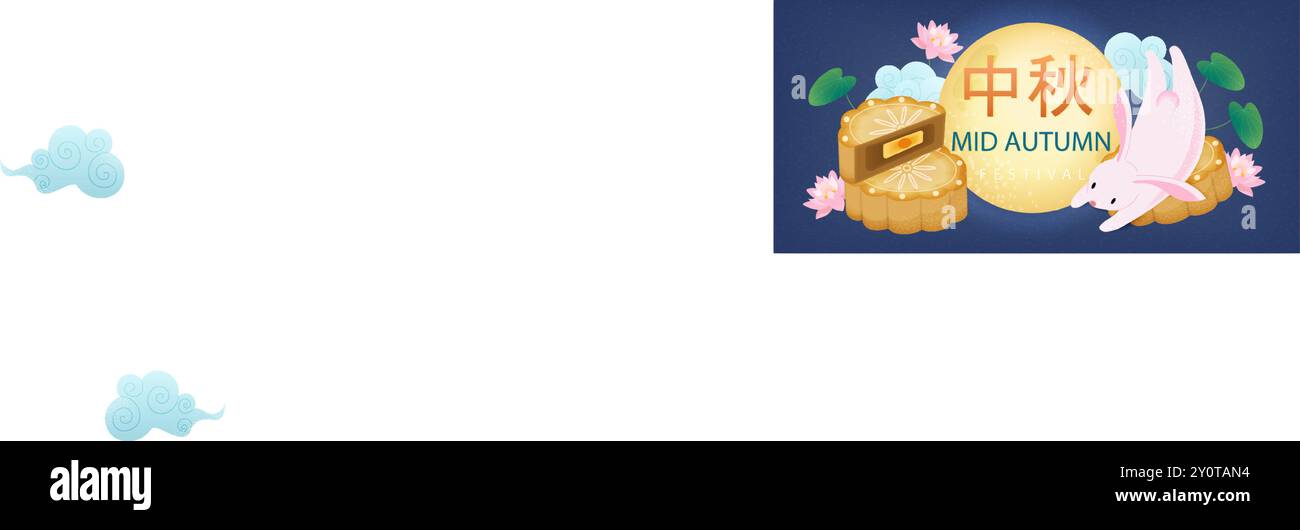 Mid-Autumn Festival with mooncakes and moon rabbit. Vector illustration ...