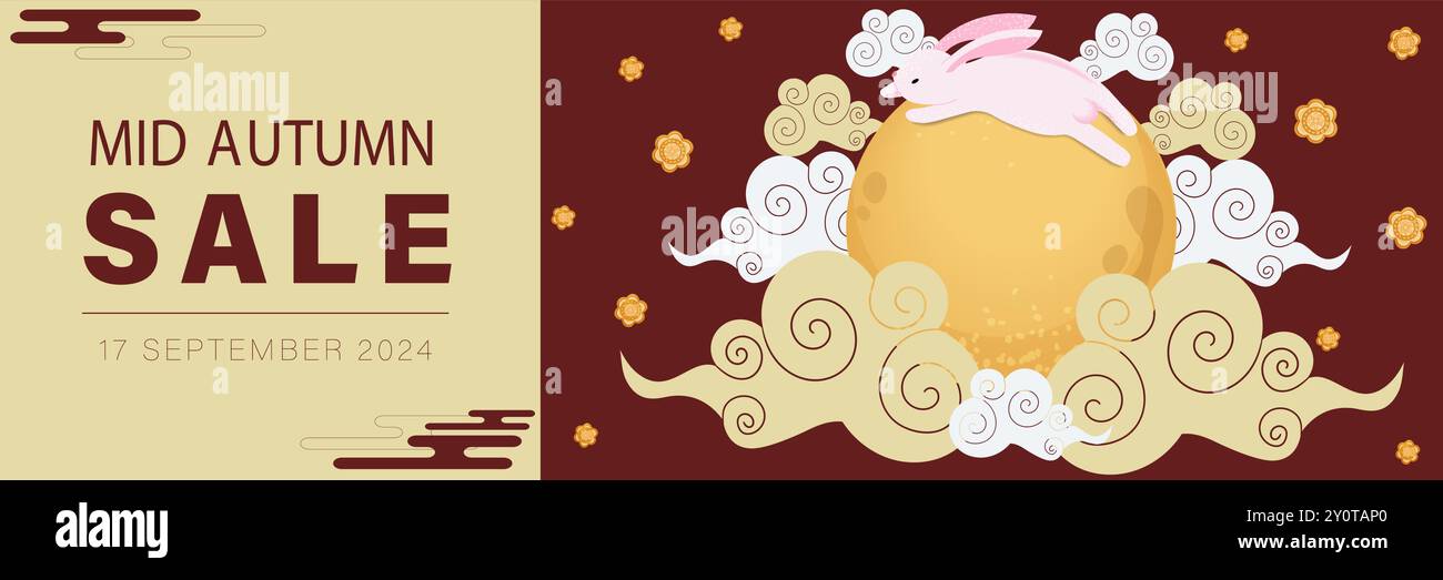 Mid-Autumn Sale banner with moon rabbit. Vector illustration Stock ...
