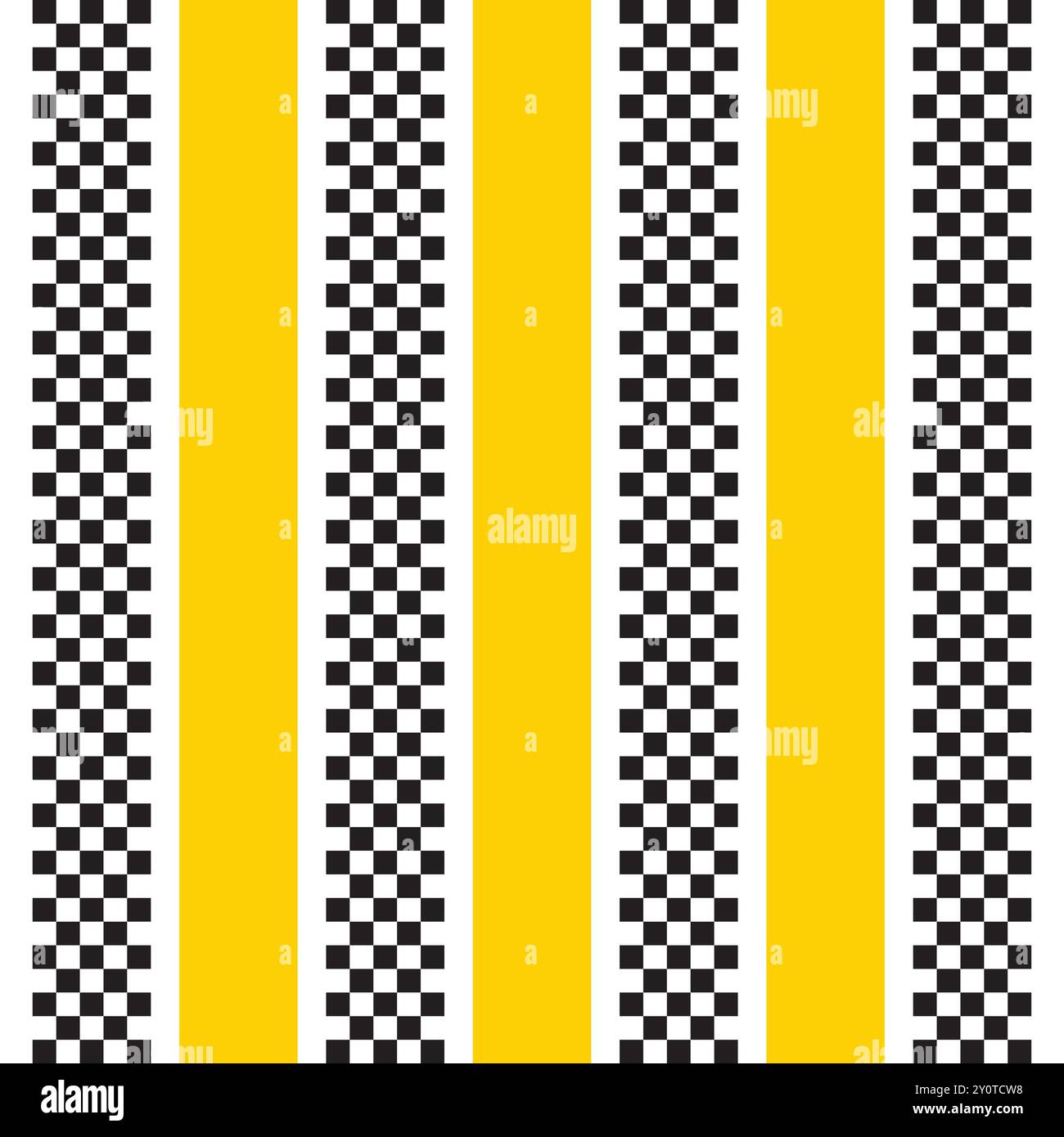 Black and white checkered and yellow stripes Stock Vector