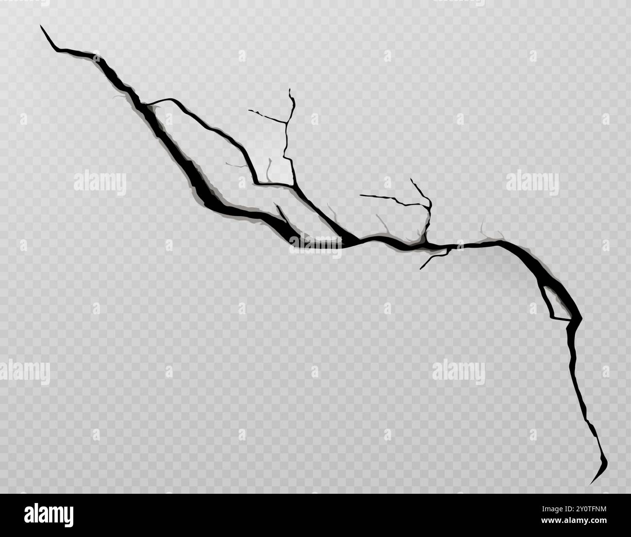 Wall crack texture. Broken ground line effect. Earthquake realistic destruction. 3d floor or glass surface fissure isolated graphic. Ruin concrete or asphalt paint design on transparent background Stock Vector