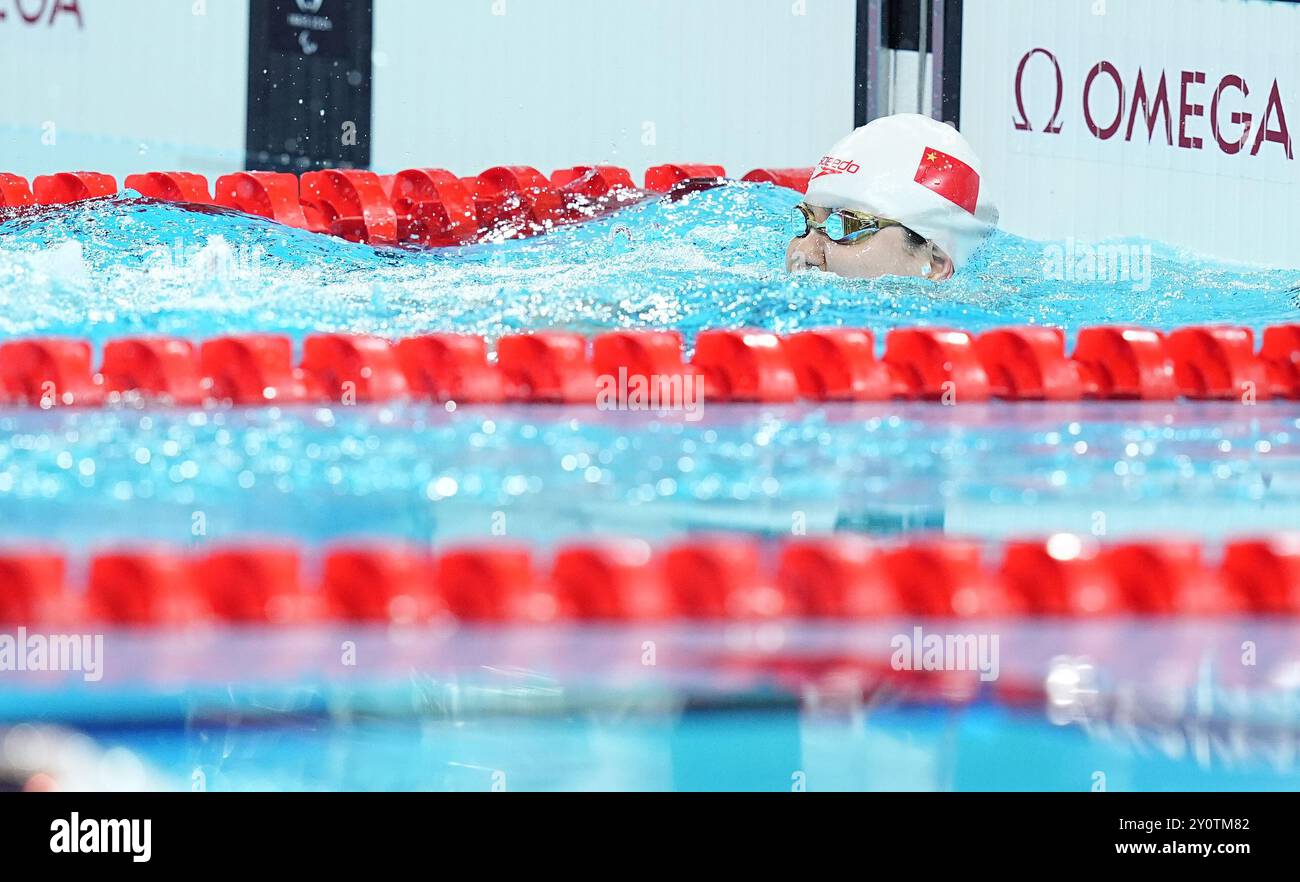 Paris, France. 3rd Sep, 2024. Lu Dong of China reacts after the women's ...