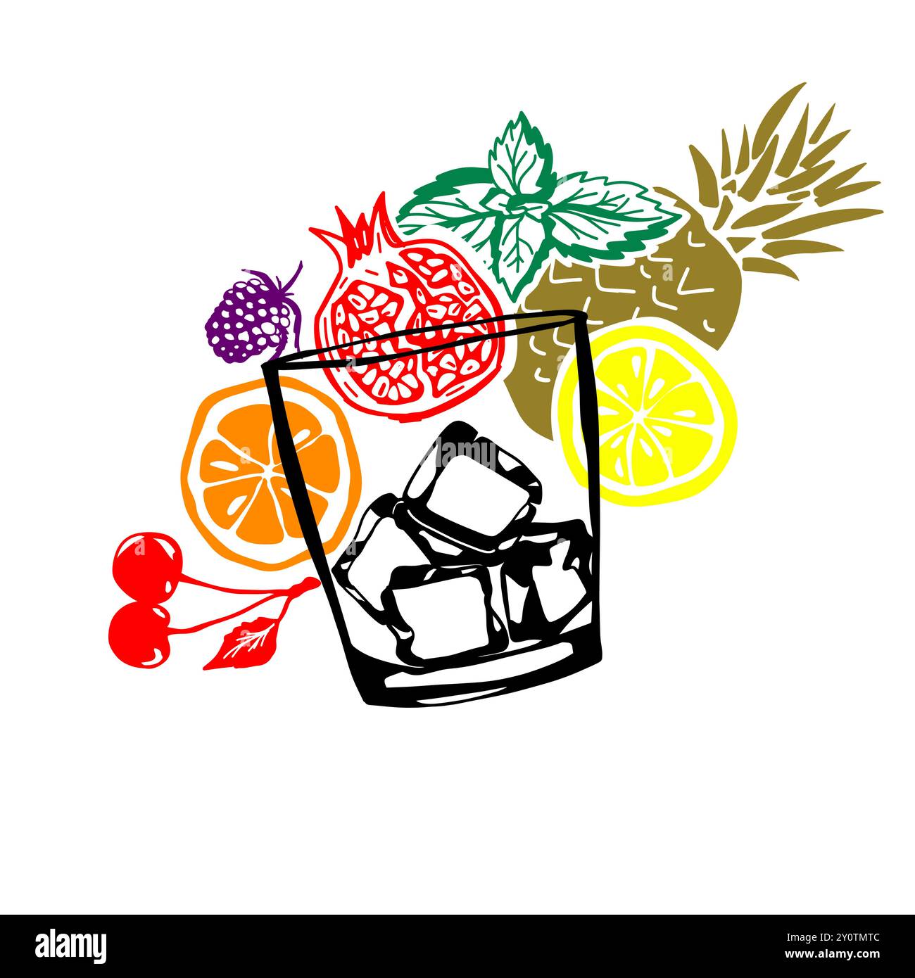 Fruit fresh drink colored. hand drawing. Not AI. Vector illustration Stock Vector