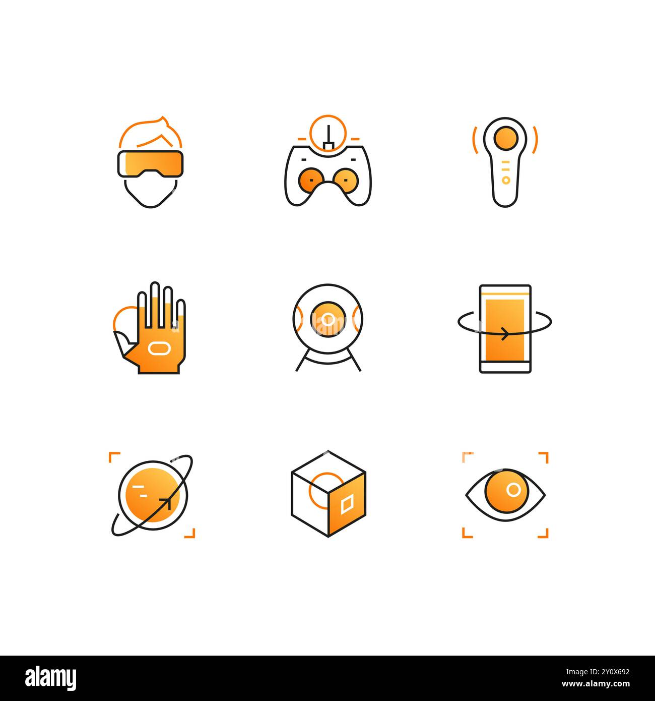 Virtual reality - line design style icons set Stock Vector