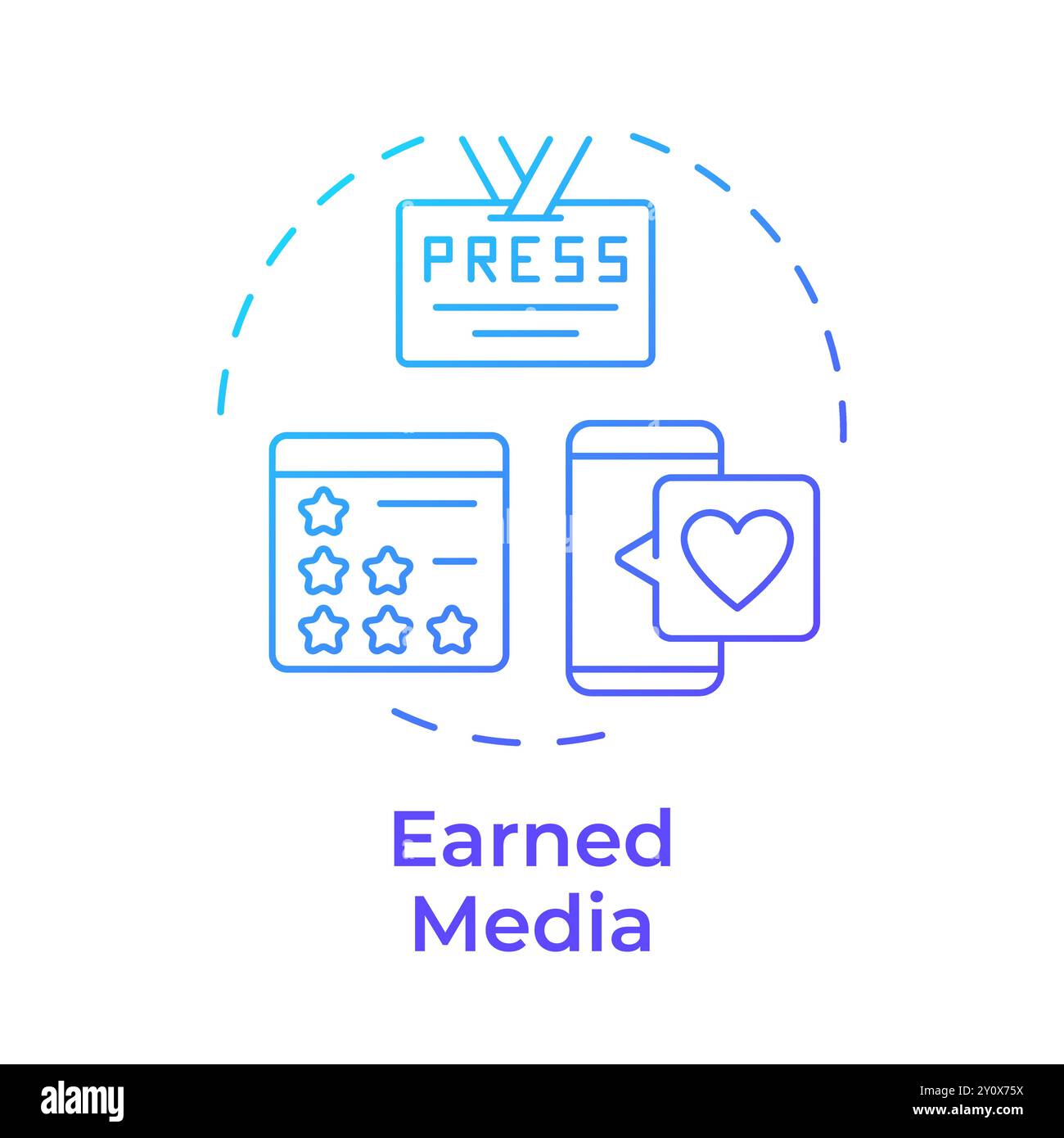 Earned media blue gradient concept icon Stock Vector