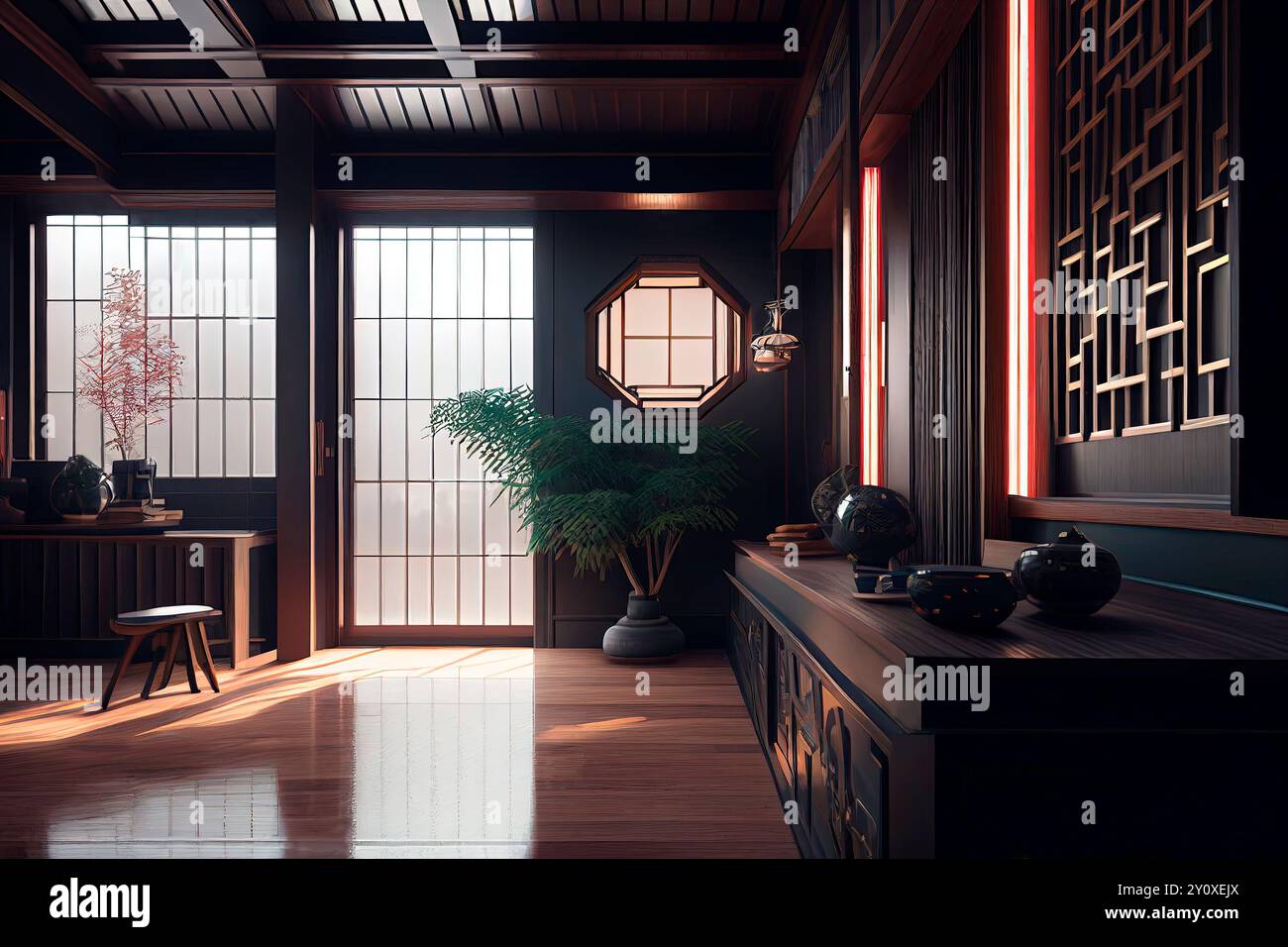 Minimal interior design in japanese style. Asian living room with home ...