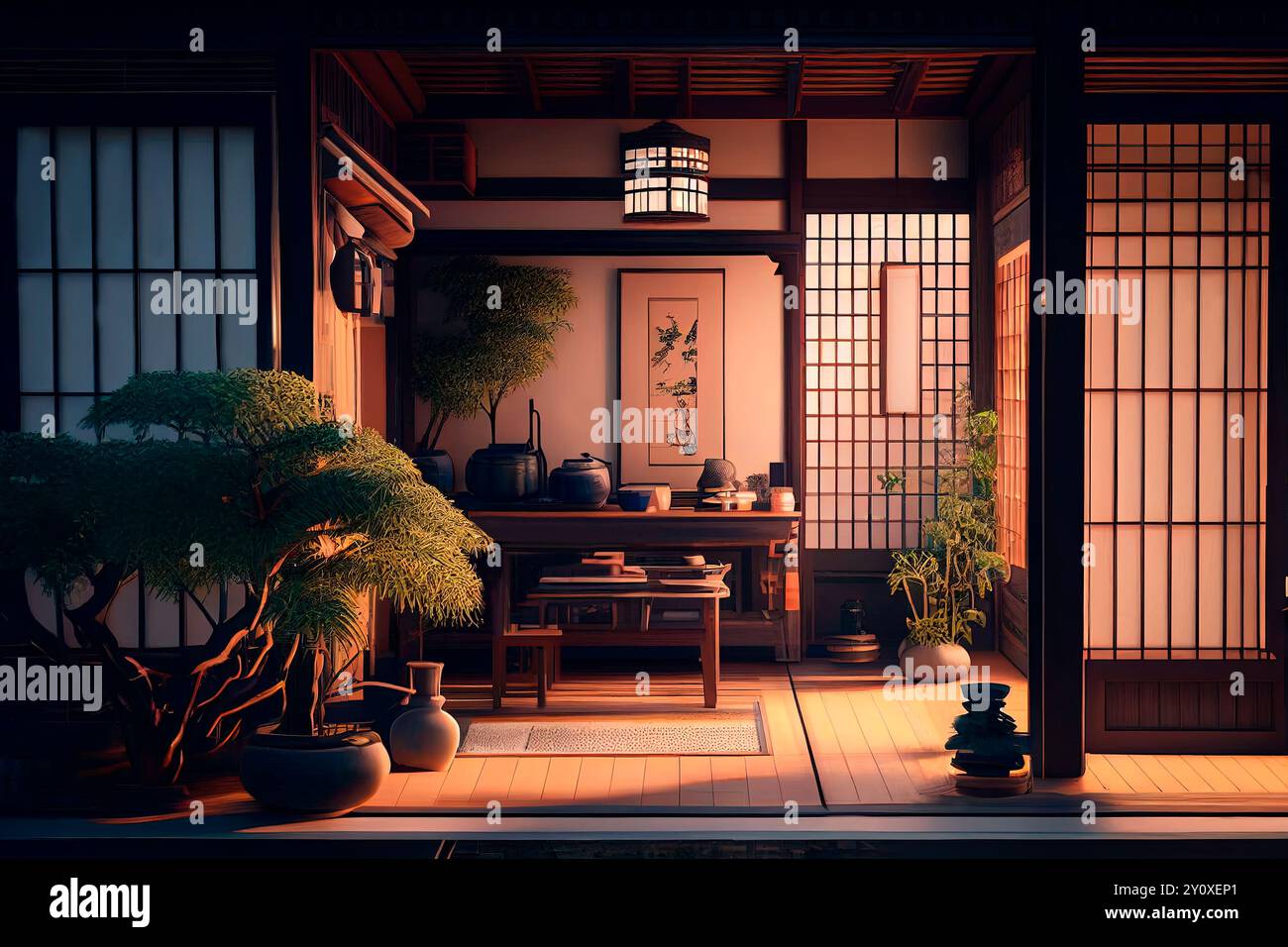 Minimal interior design in japanese style. Asian living room with house ...