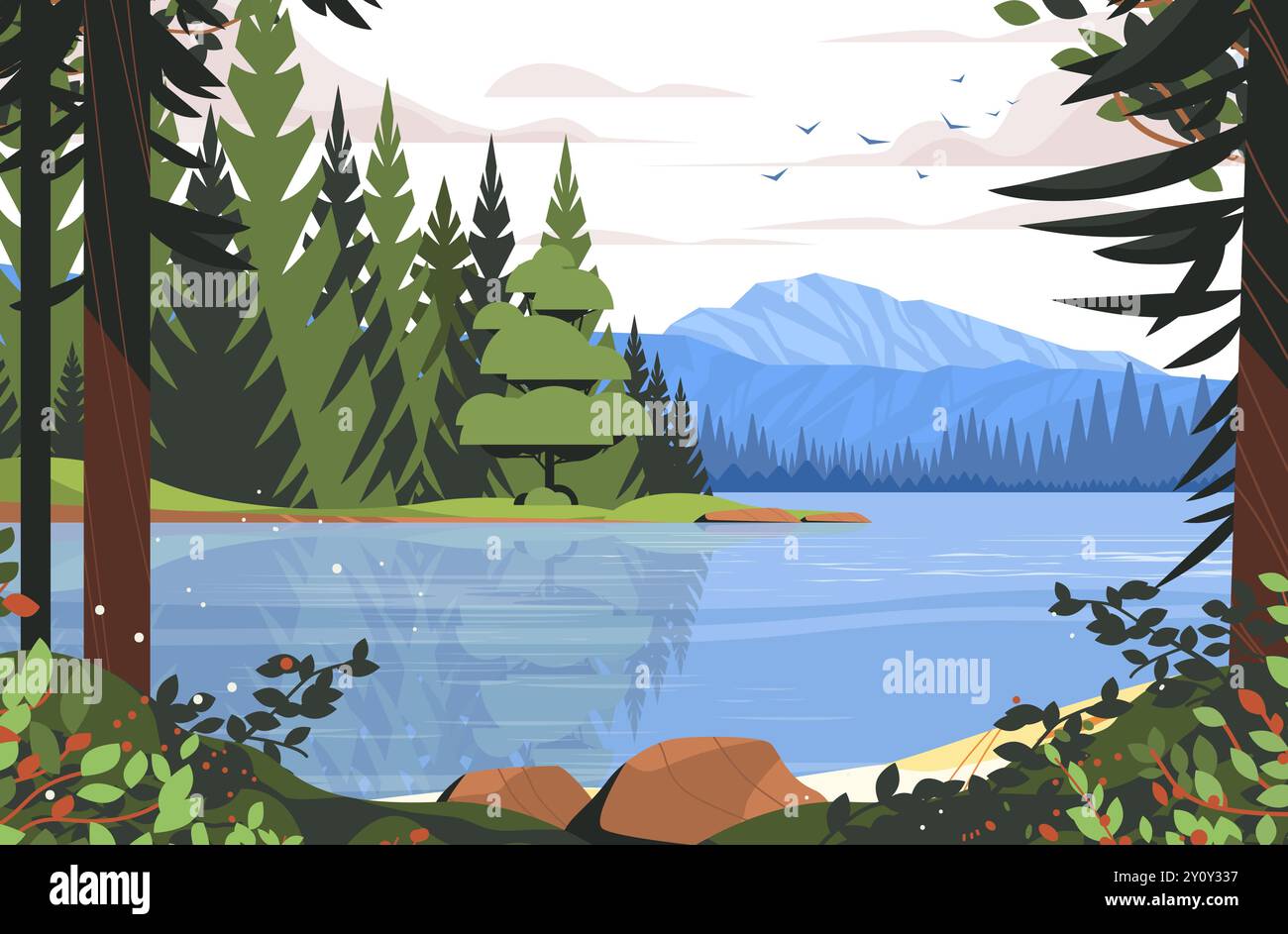 Alpine scenery pine trees Stock Vector Images - Alamy