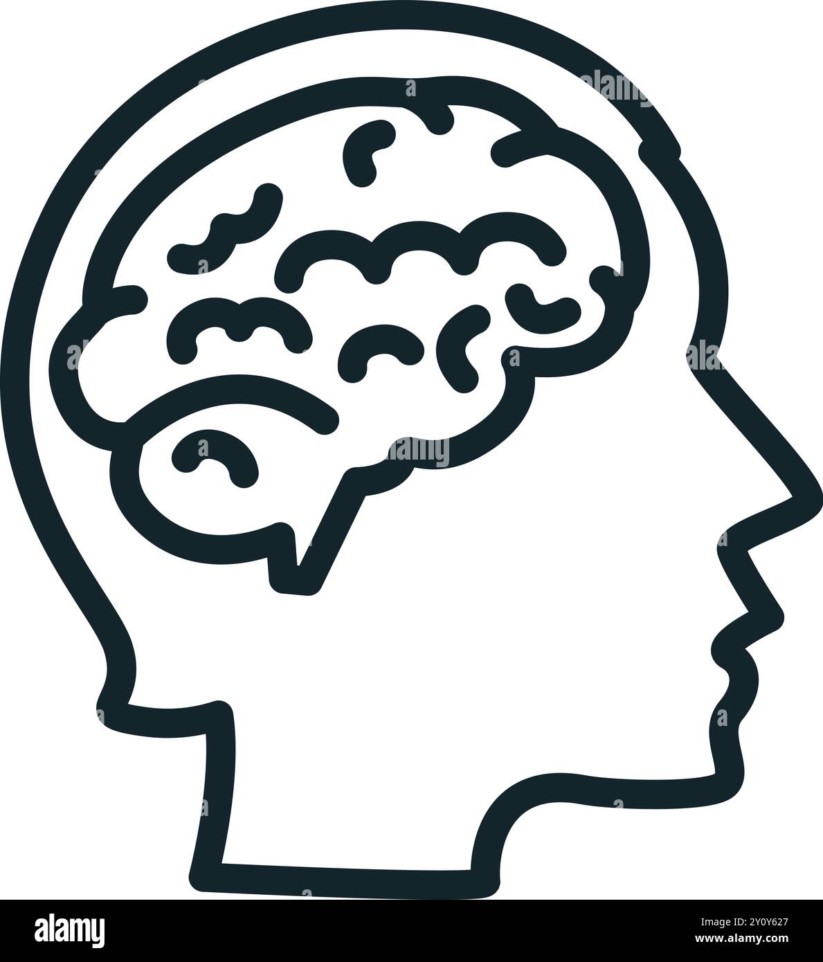 Human head profile showing brain activity line art icon Stock Vector