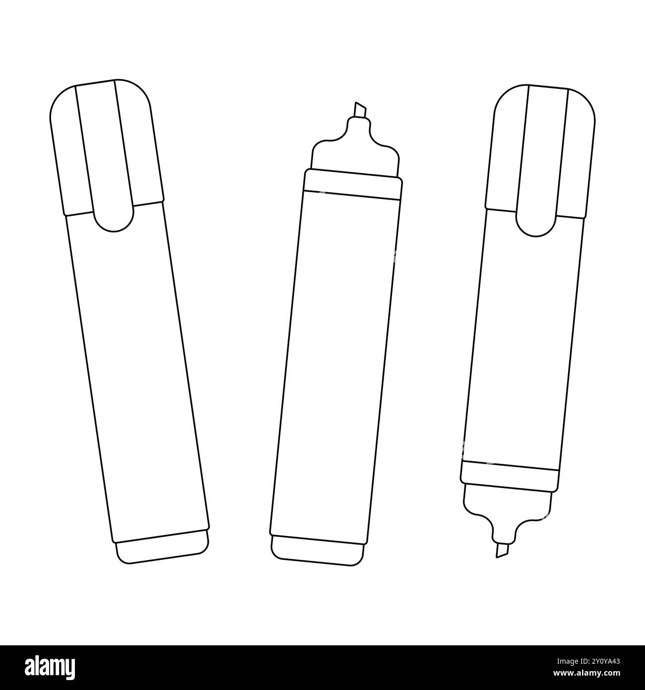 Simple outline vector of highlighters for back-to-school coloring books. Perfect for educational materials and creative projects. Stock Vector