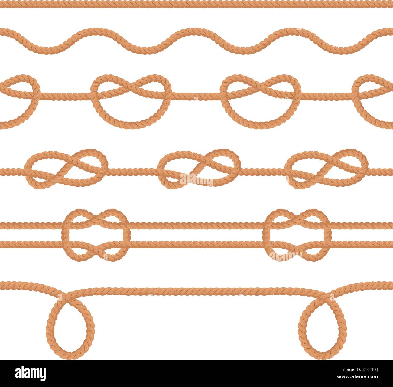 Cartoon rope pattern. Straight string border, fiber cord curve with ...