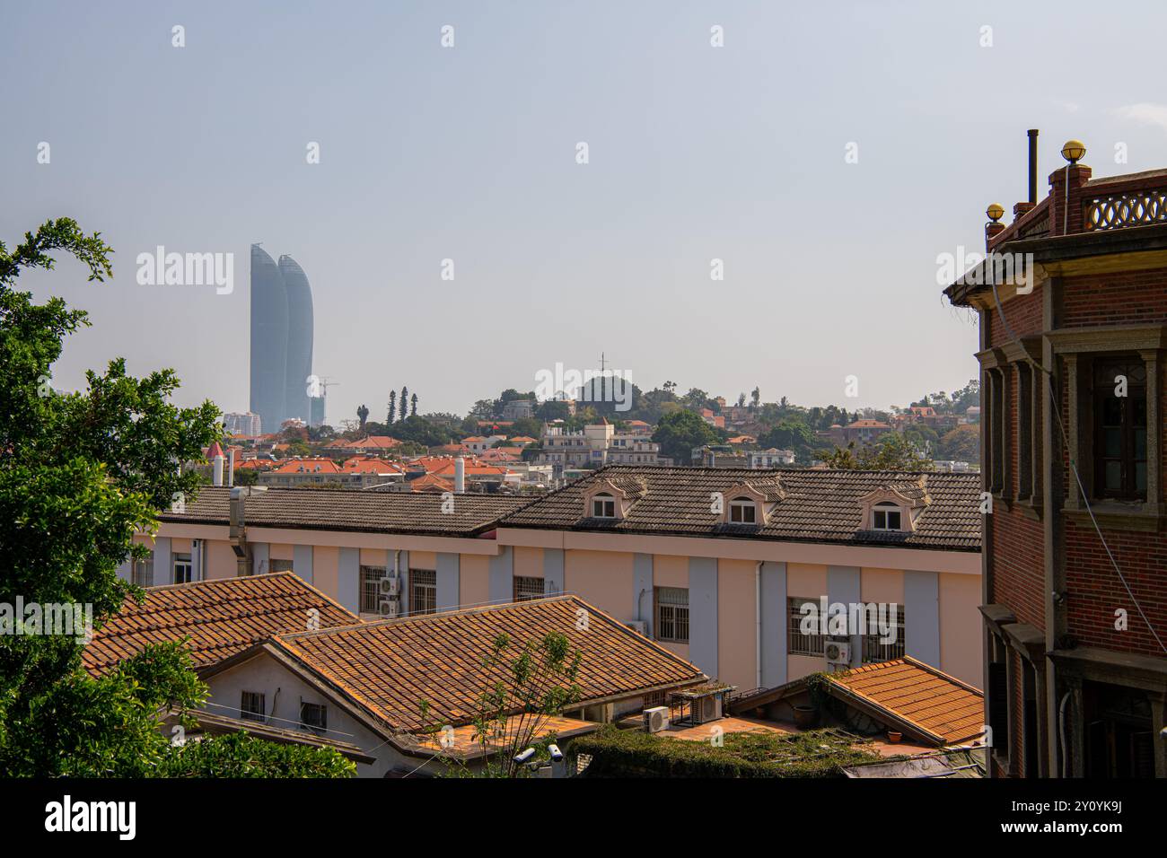 Panoramic Architecture and Urban Scenery of Gulangyu Island in Xiamen City, China, copy space for text Stock Photo