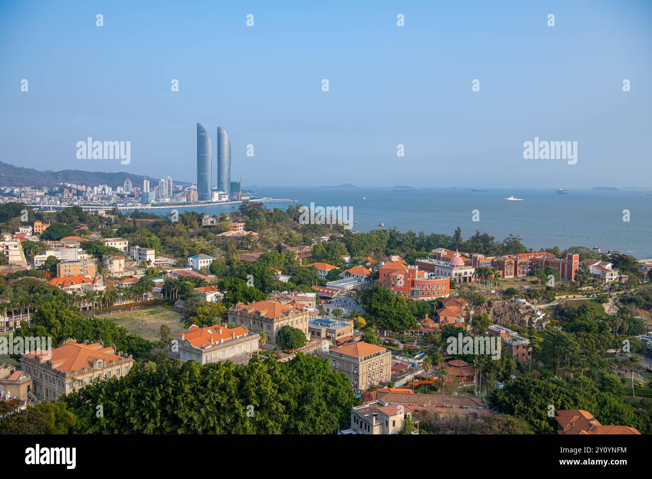 Panoramic view of Gulangyu Island in Xiamen, China, copy space for text Stock Photo