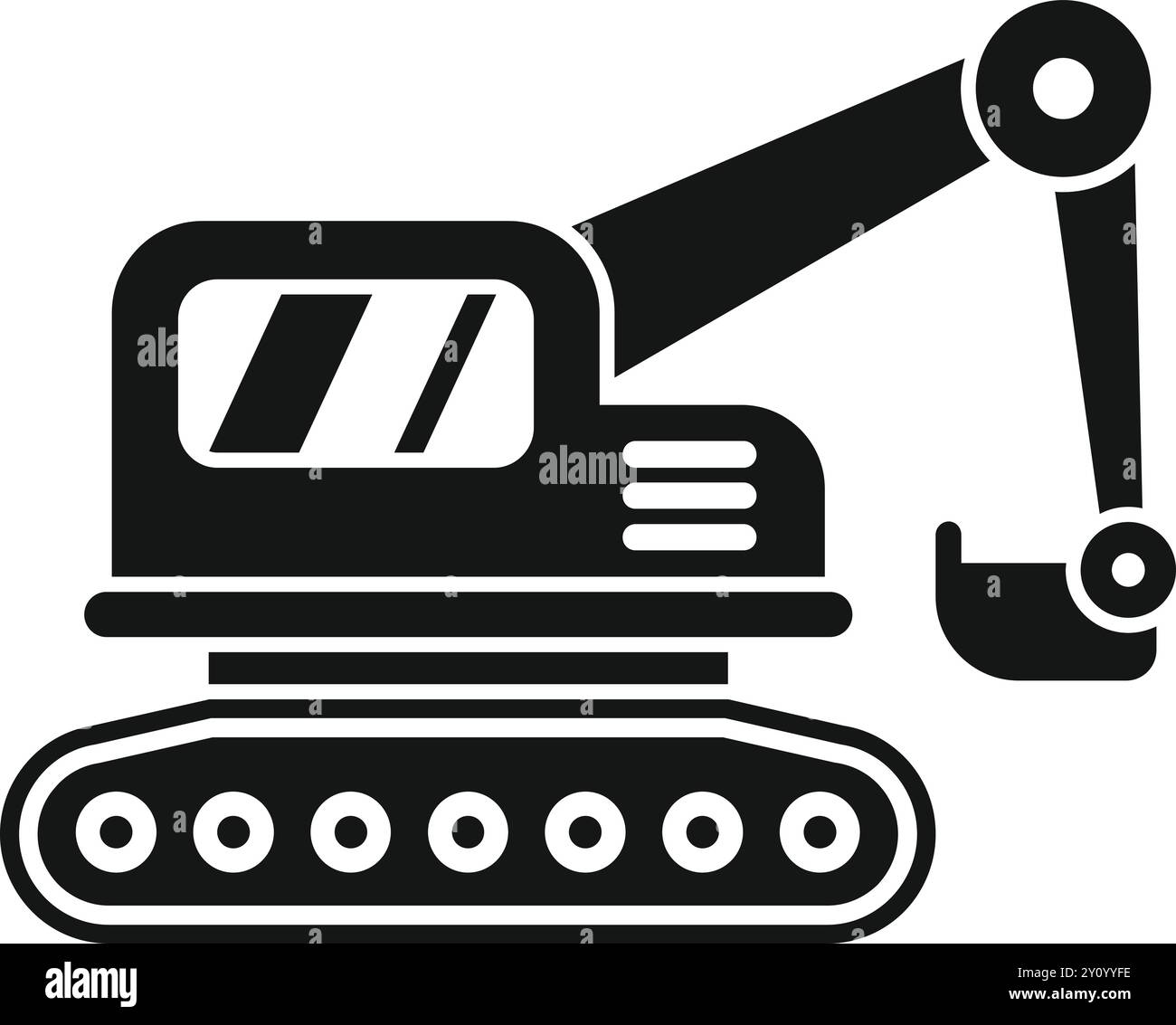 Excavator digging with its bucket on tracks icon in simple style isolated on white background Stock Vector