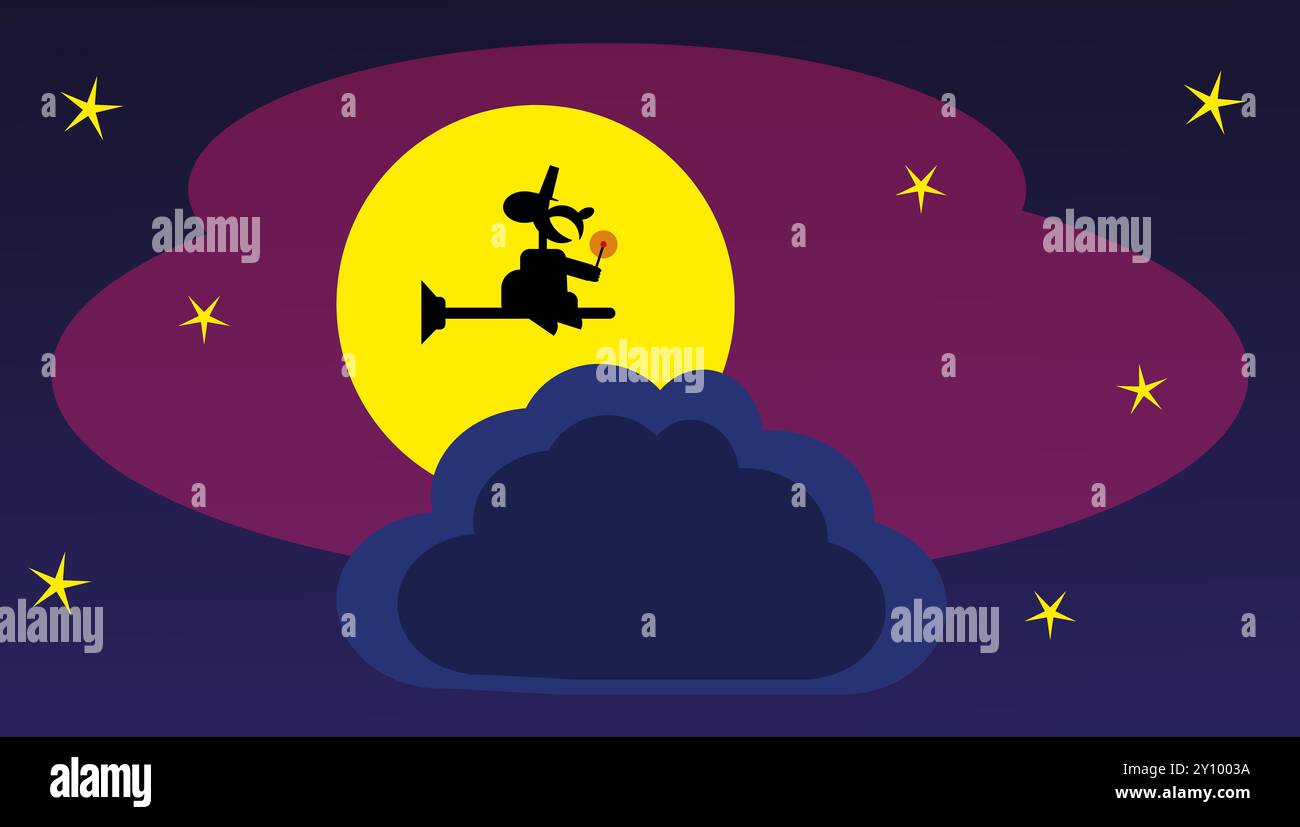 Vector witch flying on her broom at night Stock Photo - Alamy
