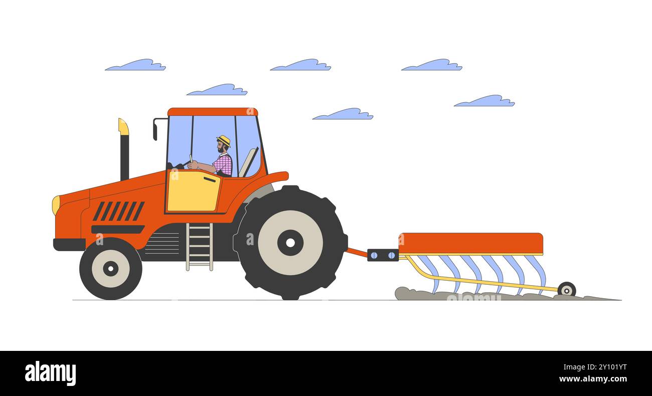 Black male plowing field with tractor cartoon flat illustration Stock ...