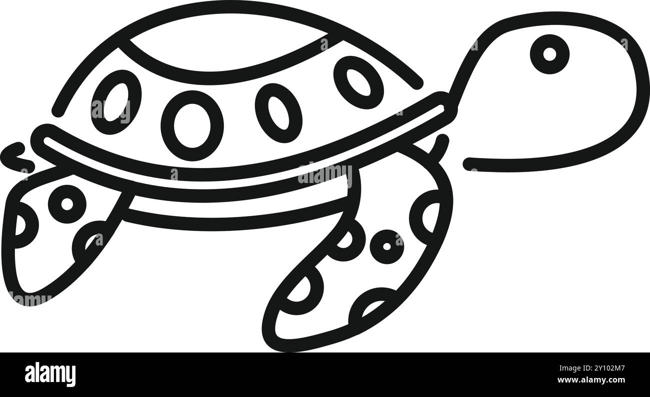 Black and white icon of a sea turtle swimming, designed in a simple and ...