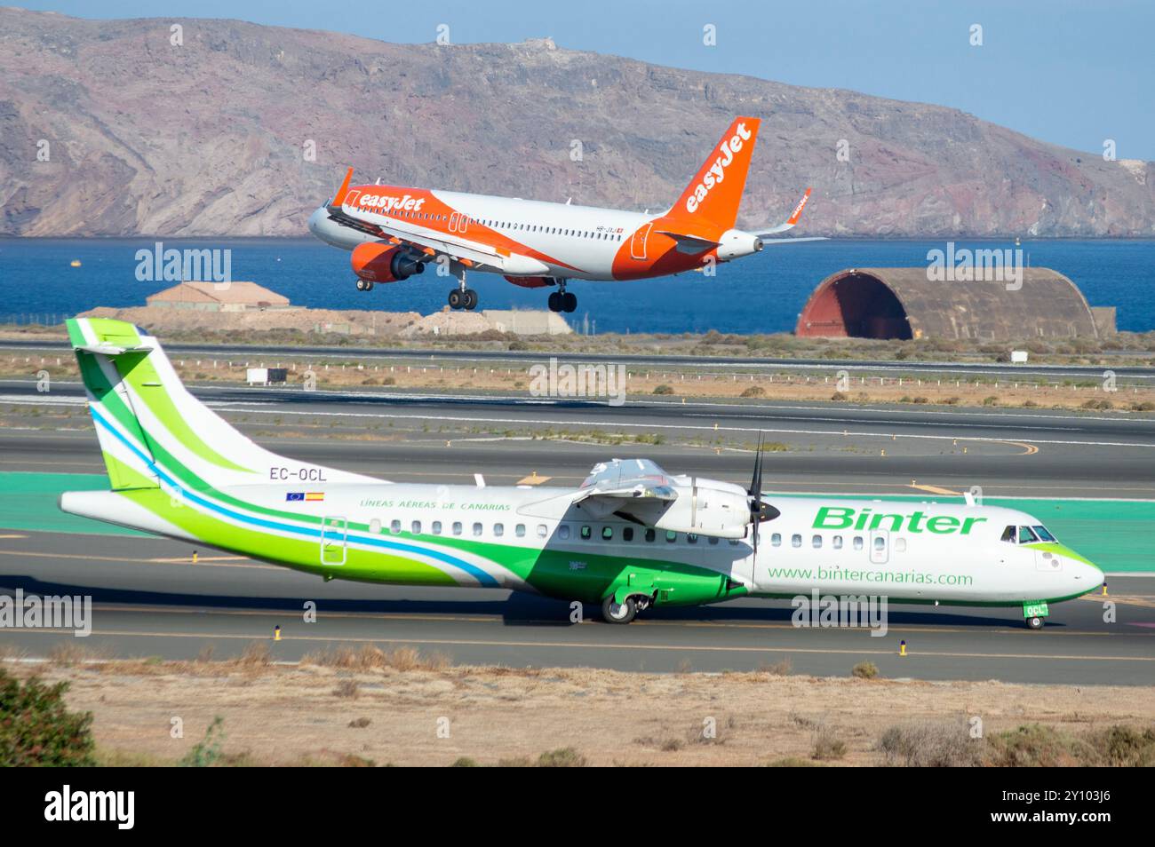 ATR 72 regional airliner of the Binter Canarias airline at the Gran Canaria airport, Gando. Stock Photo