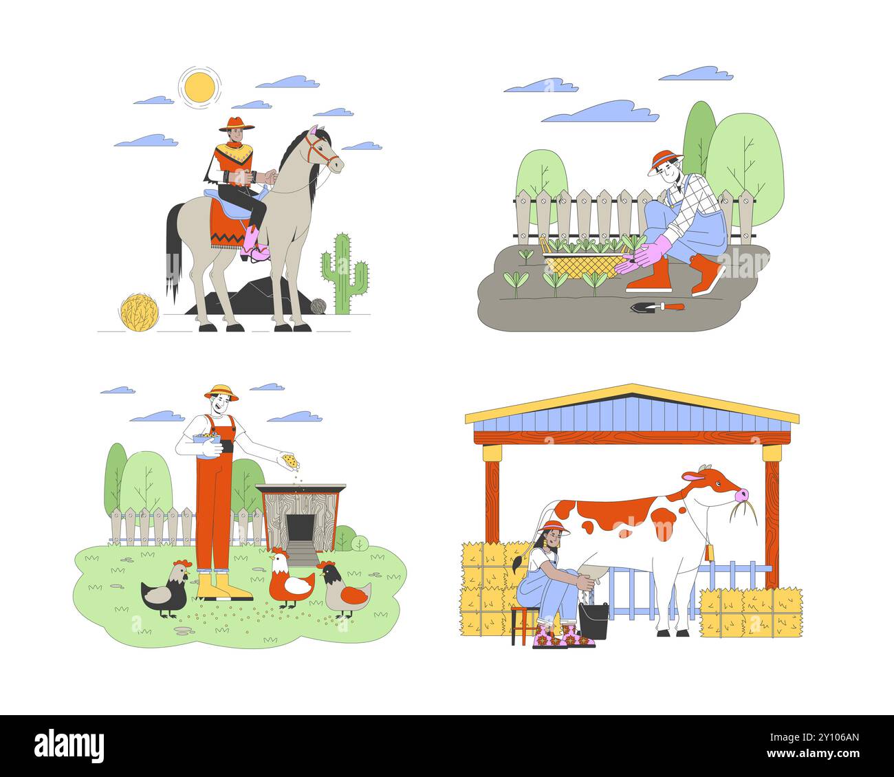 Agricultural activities cartoon flat illustration set Stock Vector ...