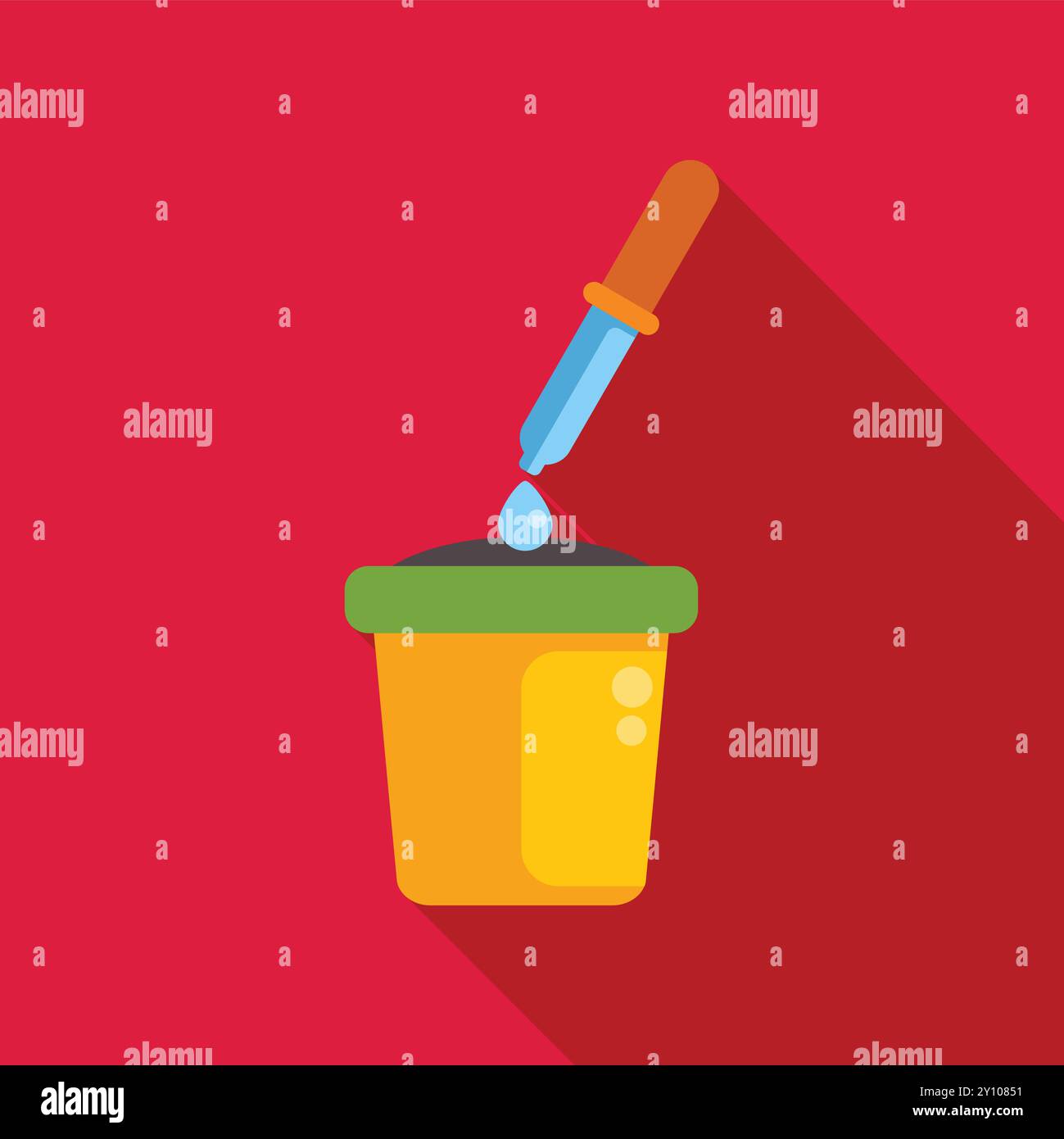 Pipette dropping a single drop of blue liquid into a yellow pot filled ...