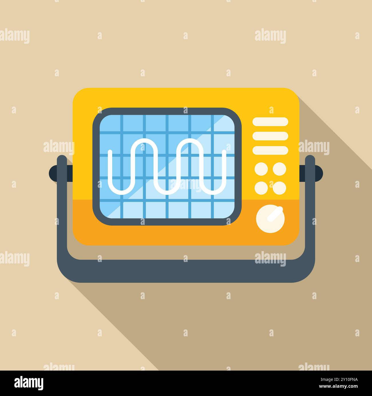 Yellow oscilloscope is displaying a sinusoidal signal on its screen ...