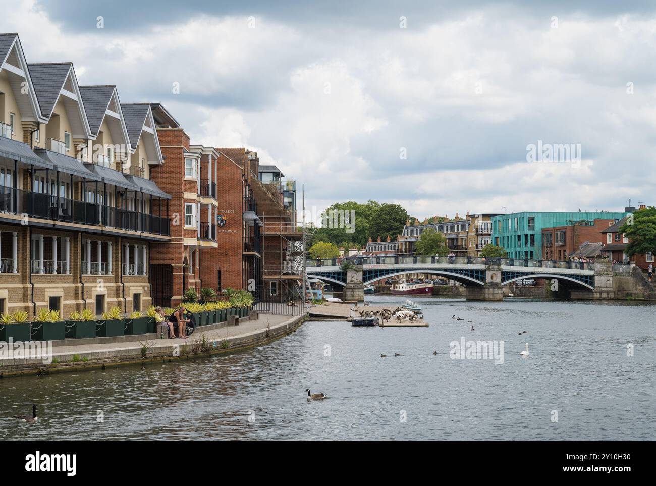 View along River Thames towards Windsor Bridge which links Eton and Windsor Berkshire England UK Stock Photo
