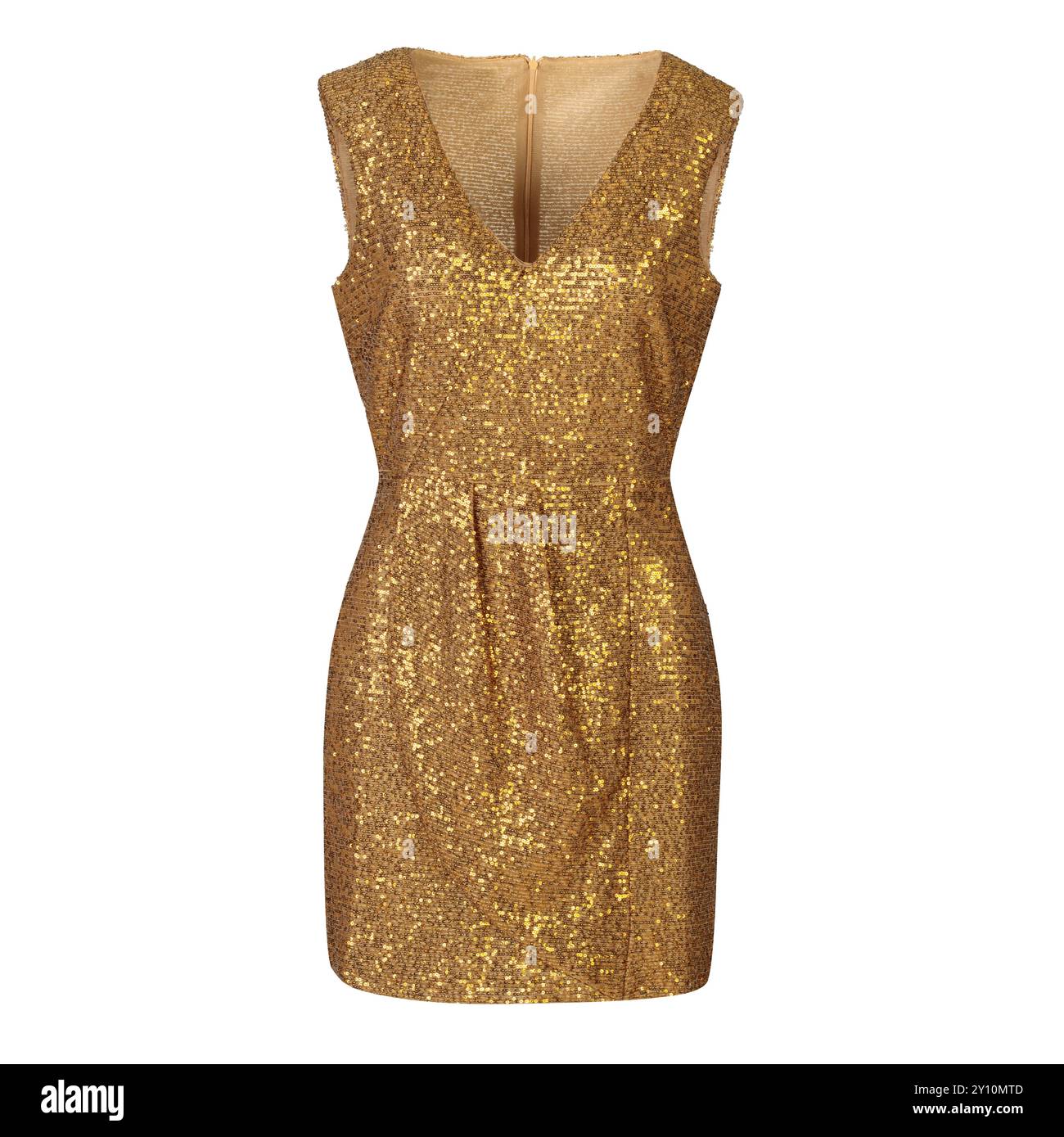 Gold Sequin Dress on White Background Stock Photo