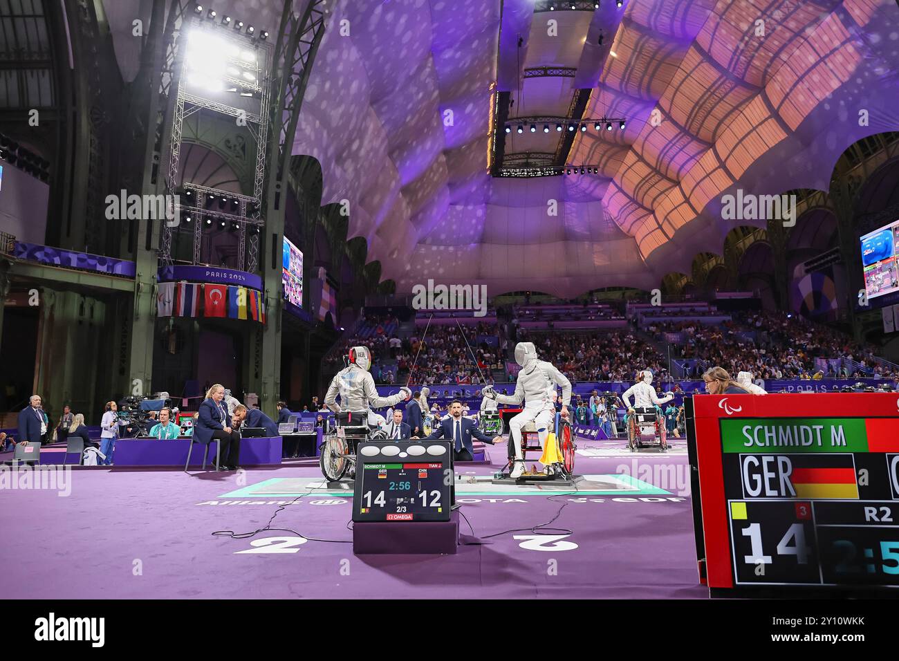 Paris, Paris, France. 3rd Sep, 2024. Maurice Schmidt of Germany, Startclass A, vs Jianquan Tian of China, during the Wheelchair Fencing Competition, Paralympic Games Paris 2024 (Credit Image: © Mathias Schulz/ZUMA Press Wire) EDITORIAL USAGE ONLY! Not for Commercial USAGE! Credit: ZUMA Press, Inc./Alamy Live News Stock Photo