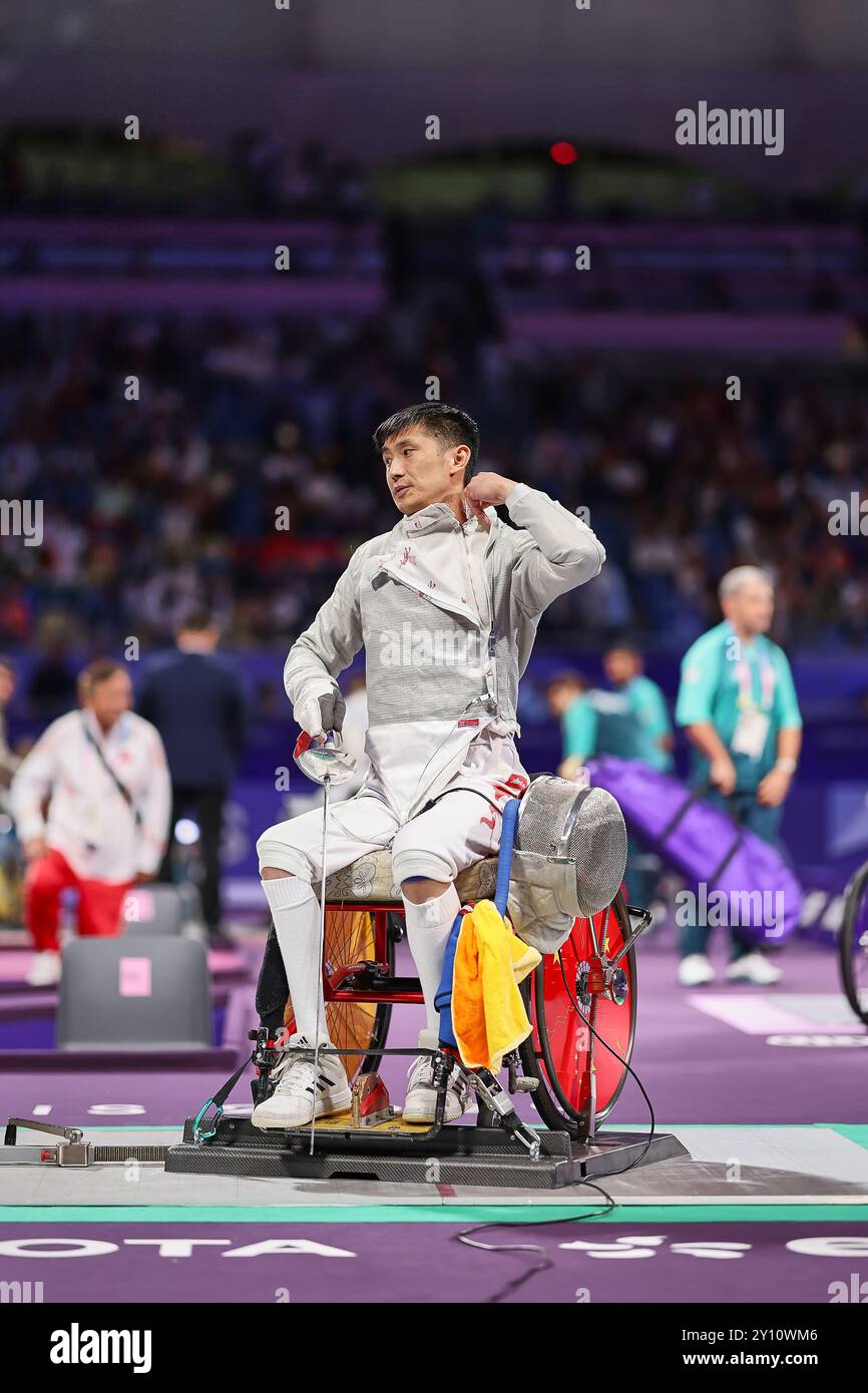 Paris, Paris, France. 3rd Sep, 2024. Jianquan Tian of China, during the Wheelchair Fencing Competition, Paralympic Games Paris 2024 (Credit Image: © Mathias Schulz/ZUMA Press Wire) EDITORIAL USAGE ONLY! Not for Commercial USAGE! Credit: ZUMA Press, Inc./Alamy Live News Stock Photo