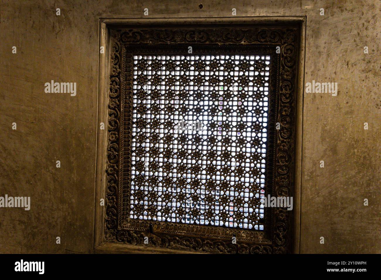 ancient intricate window carving of place at day image is taken at Udaipur rajasthan india. Stock Photo