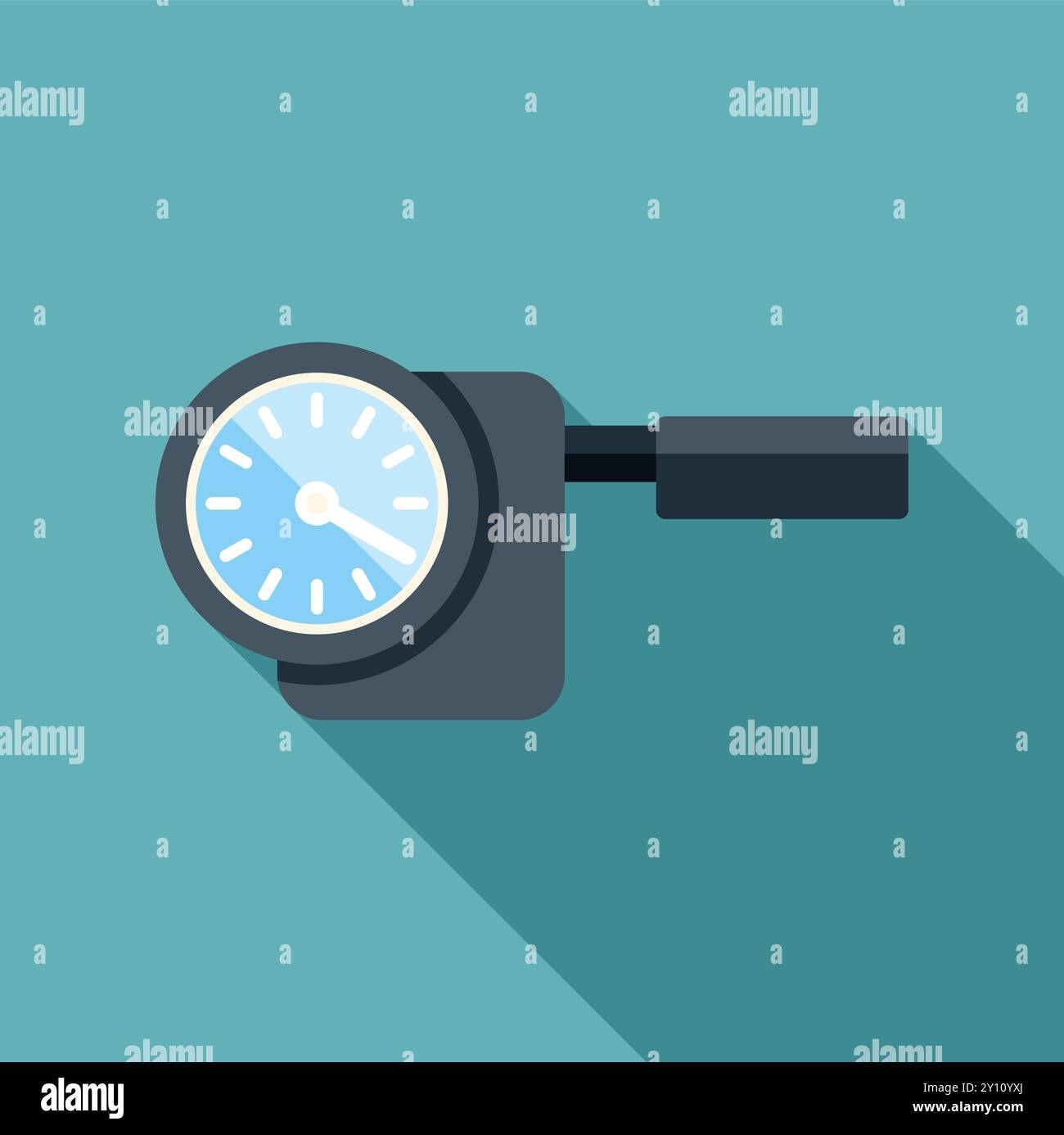 Pressure gauge showing air pressure level icon in flat style with long shadow on a turquoise background Stock Vector