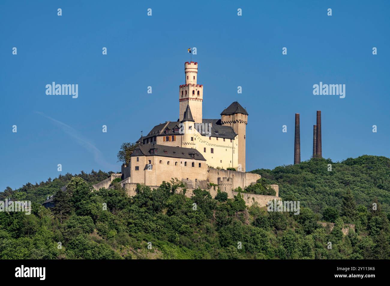 Marksburg Castle near Braubach, World Heritage Site Upper Middle Rhine Valley, Rhineland-Palatinate, Germany, Stock Photo