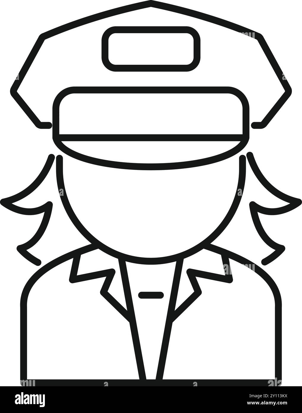 Female police officer wearing uniform with cap icon, line style vector ...
