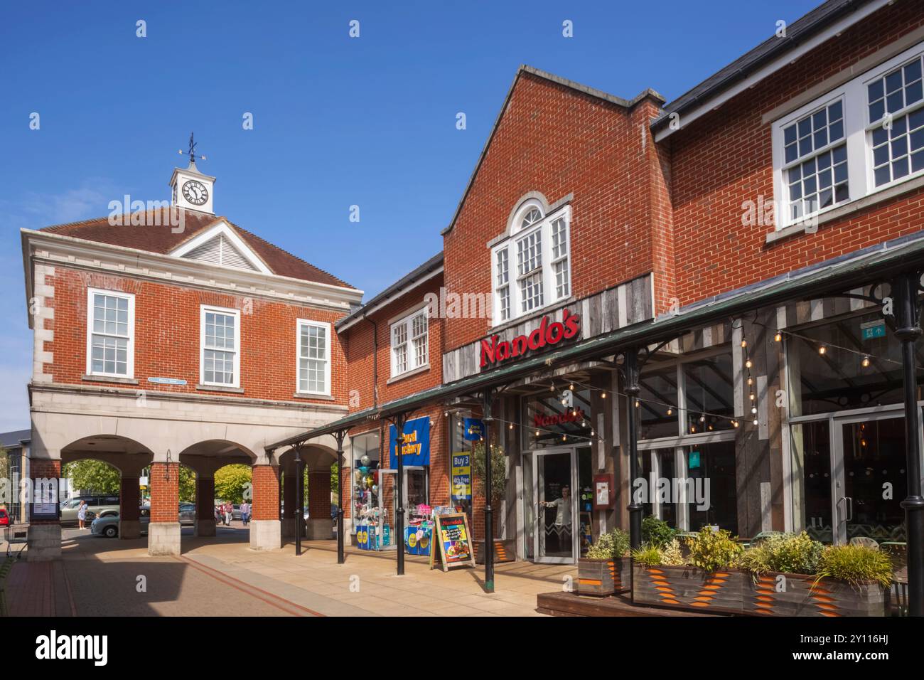 England, Kent, Sevenoaks, Bligh's Road, Shopping Complex and Clock Tower Stock Photo