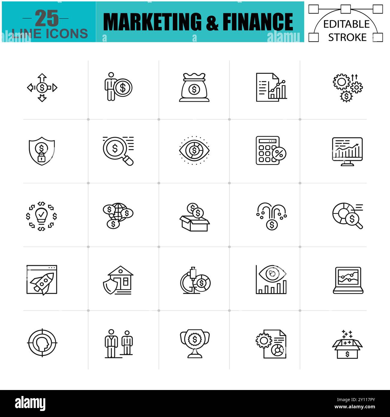 Marketing and Finance line icons pack. Editable Stroke Vector Set ...