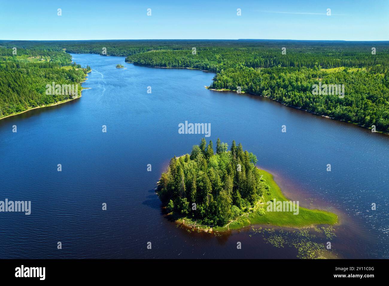 Summer, Aerial, Aerial, Forest, Lake, Island, Wilderness, Sweden, Europe Stock Photo