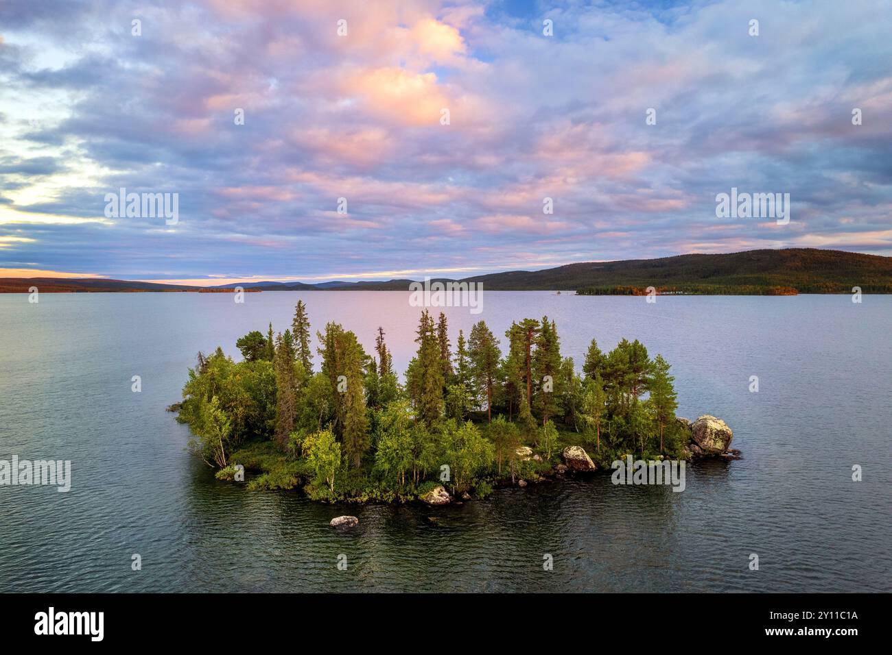 Summer, Aerial, Aerial, Forest, Lake, Island, Wilderness, Lapland, Sweden, Europe Stock Photo