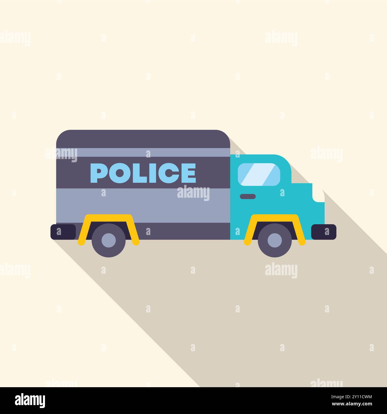 Police van is parked showing its side view with a long shadow Stock Vector