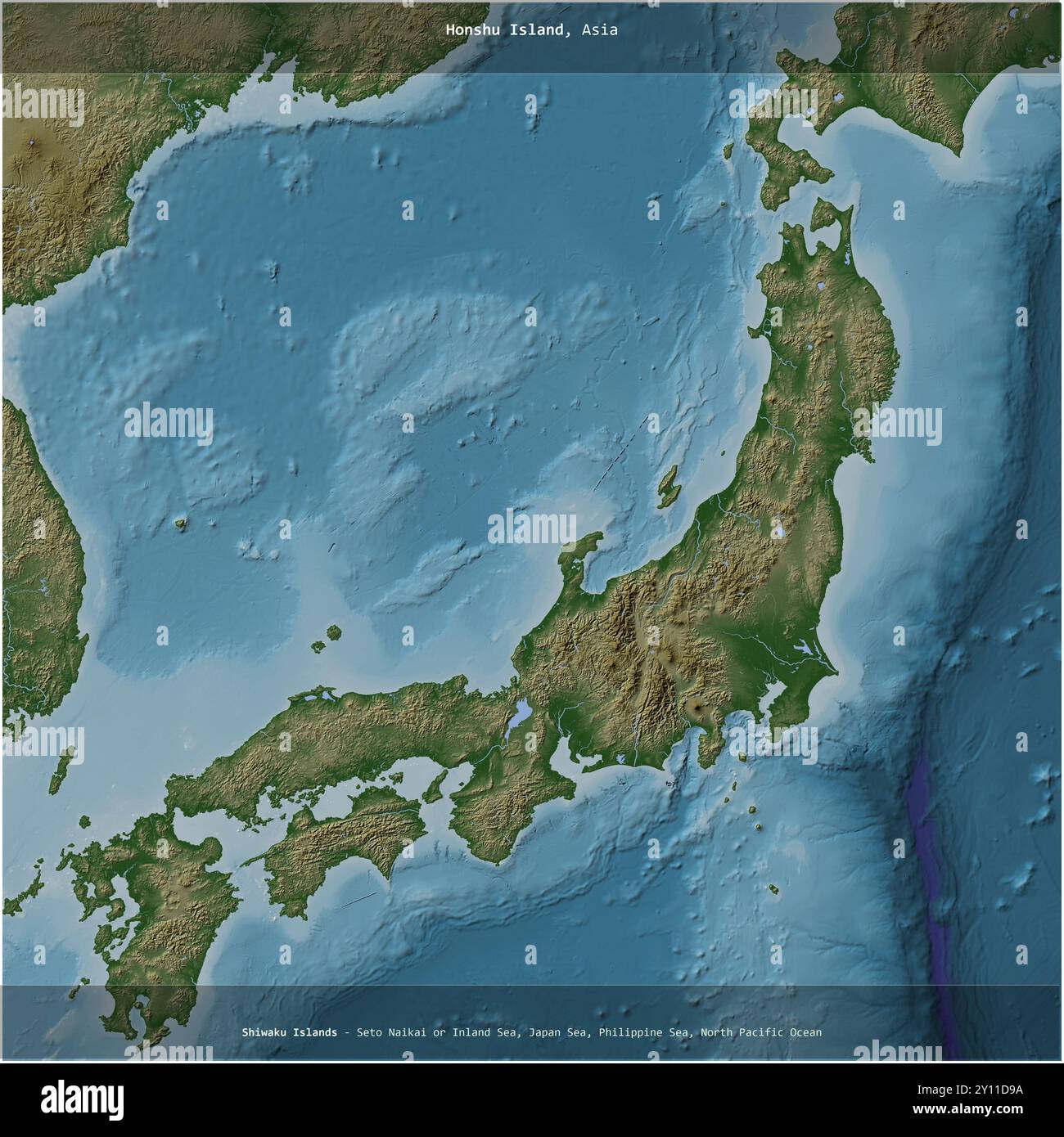 Honshu Island In The Japan Sea Belonging To Japan Cropped To Square Honshu Island In The Japan Sea Belonging To Japan Cropped To Square On A Colored Elevation Map 2Y11D9A